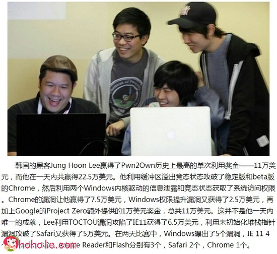 韩国黑客Jung Hoon Lee一天内得到22.5万美元奖金